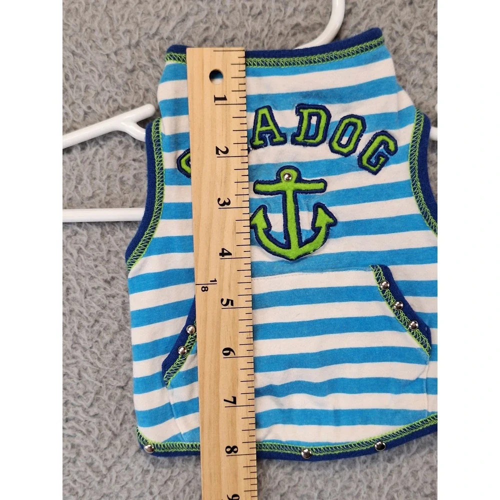 MM Sea Dog Anchor Striped Dog‎ Tank Top Vest Blue White Green XS Cute